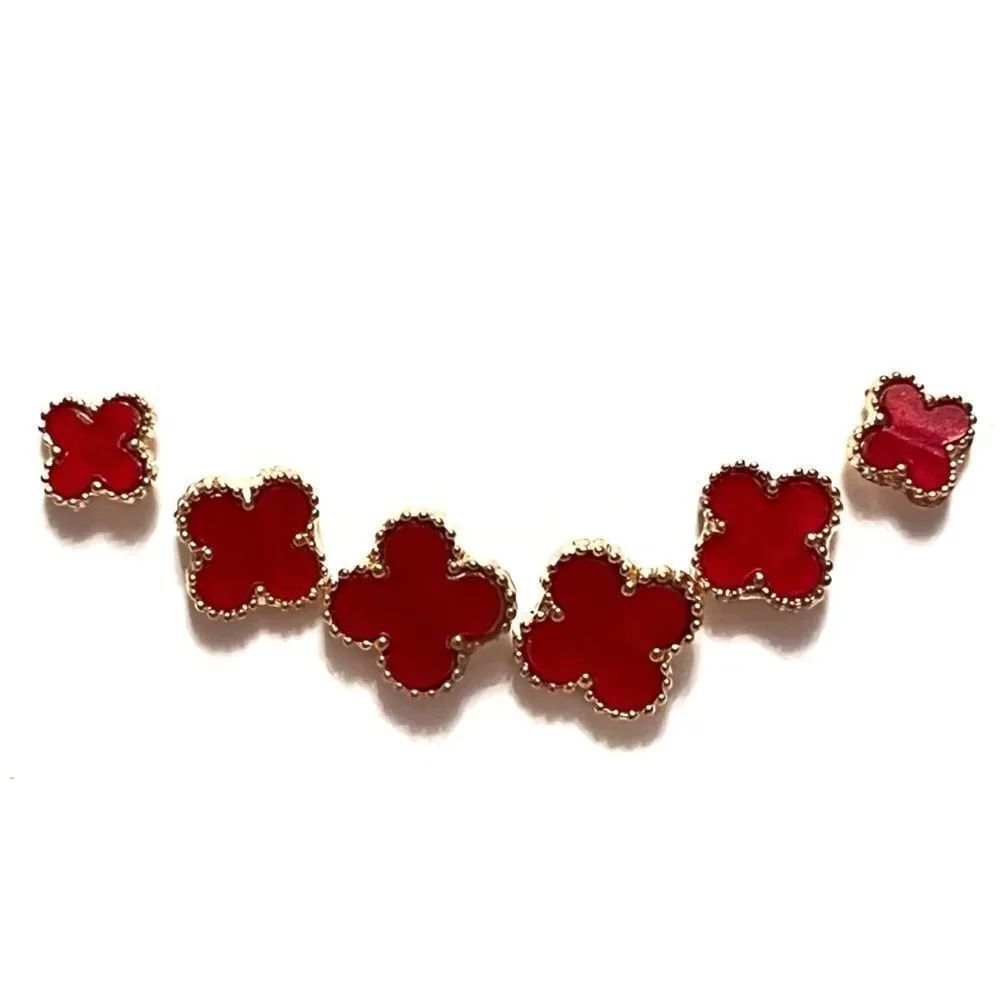 Elegant Red Clover Alhambra Gold Tone Stud Earrings Set